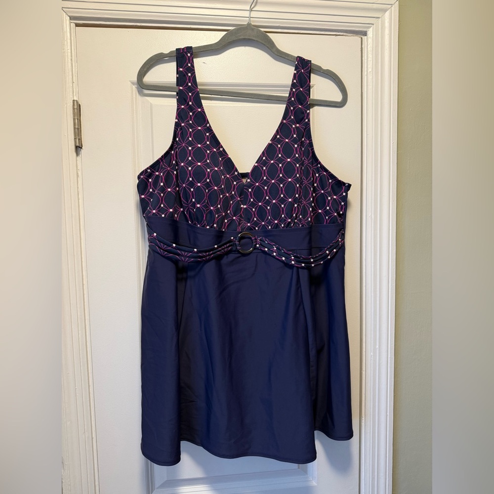 Navy and Pink One-Piece Swimsuit